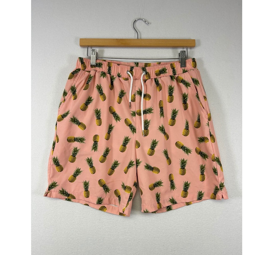 Tropical Mosmann Australia Men Large Pink Pineapple Print Mesh Lined Swim Trunks